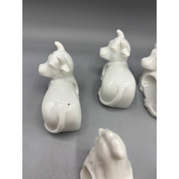Vtg Japan Set Of 6 White Porcelain Animal Napkin Rings Duck Chicken Cow Farmhous - Picture 5 of 7
